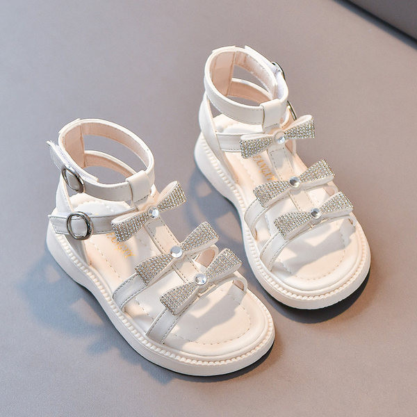 Детски сандали в римски стил с панделки и декоративни камъни