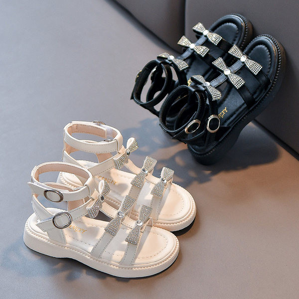 Детски сандали в римски стил с панделки и декоративни камъни