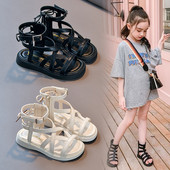 Детски сандали с кожени каишки в черен и бял цвят