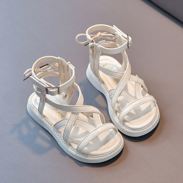 Детски сандали с кожени каишки в черен и бял цвят 