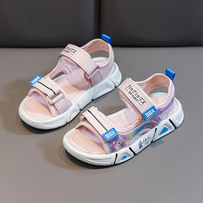 Текстилни сандали с велкро закопчаване и надпис