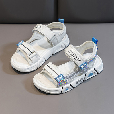 Текстилни сандали с велкро закопчаване и надпис