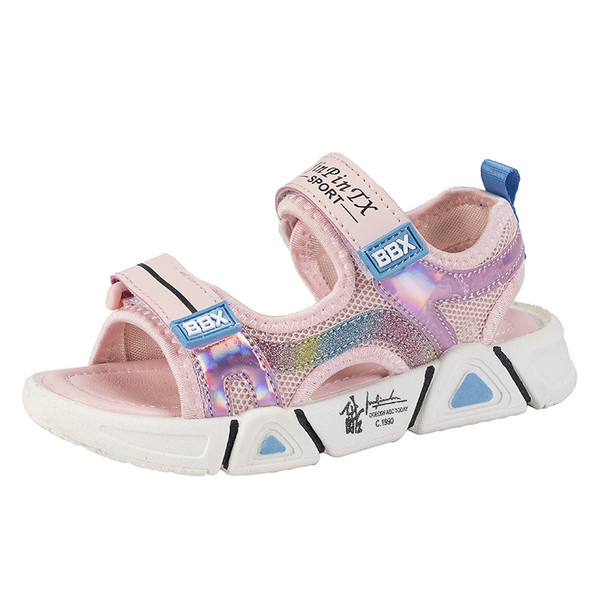 Текстилни сандали с велкро закопчаване и надпис 