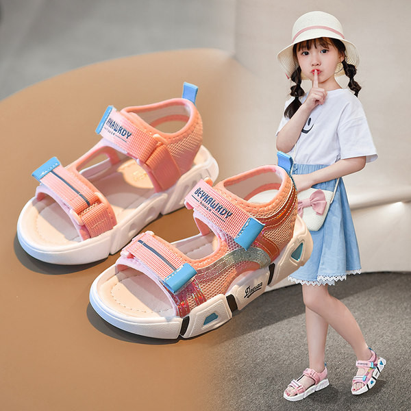 Текстилни сандали с велкро закопчаване и надпис 