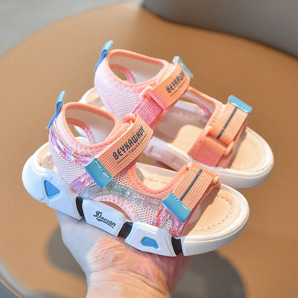 Текстилни сандали с велкро закопчаване и надпис 