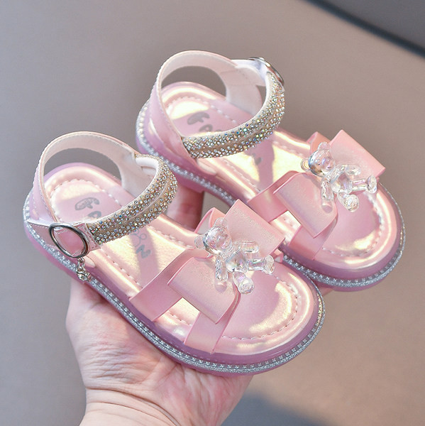 Детски сандали с камъни в два цвята 