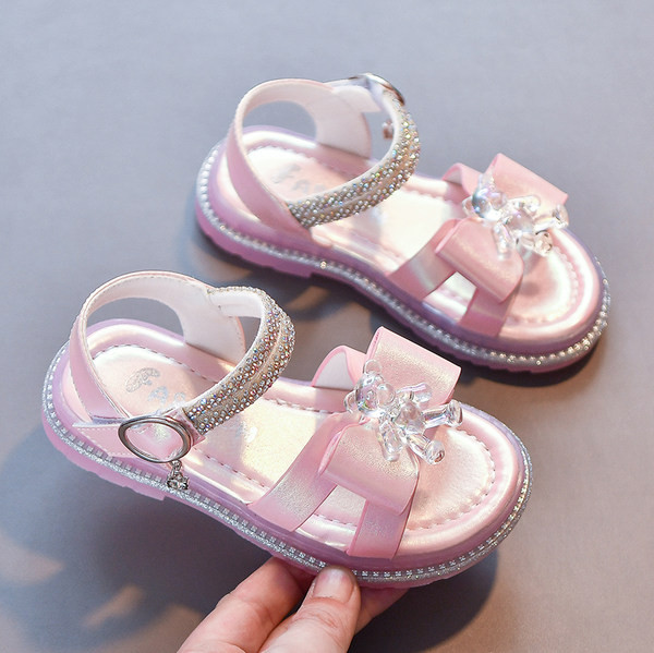 Детски сандали с камъни в два цвята 