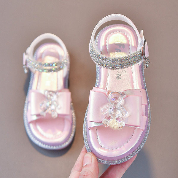 Детски сандали с камъни в два цвята 