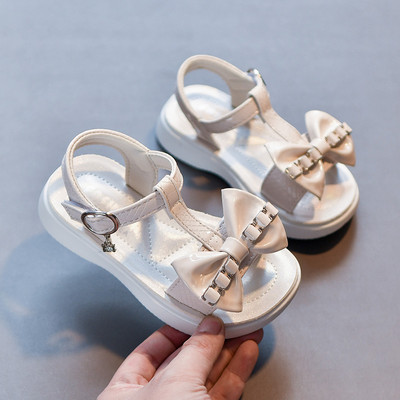 Нов модел детски кожени сандали с панделка за момичета