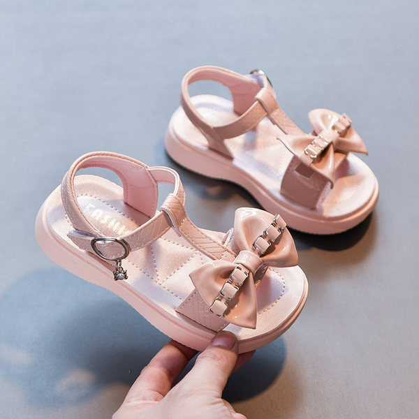 Нов модел детски кожени сандали с панделка за момичета