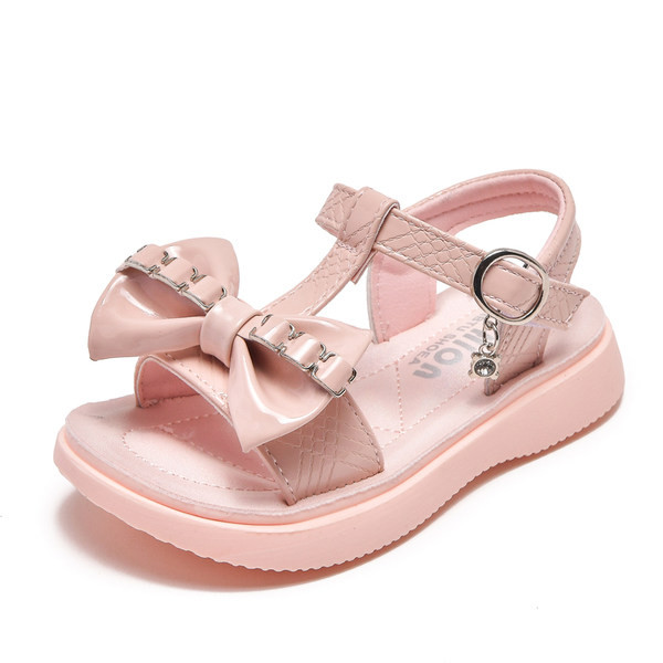 Нов модел детски кожени сандали с панделка за момичета