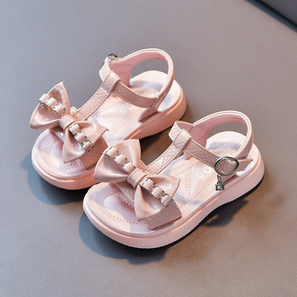 Нов модел детски кожени сандали с панделка за момичета