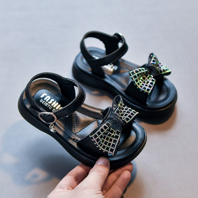 Сандали за момичета с панделка с лъскав ефект