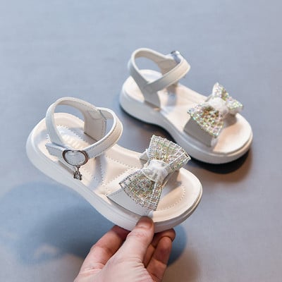 Сандали за момичета с панделка с лъскав ефект