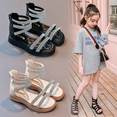 Детски сандали с камъни в черен и бял цвят