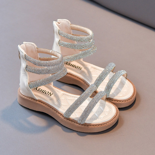 Детски сандали с камъни в черен и бял цвят 