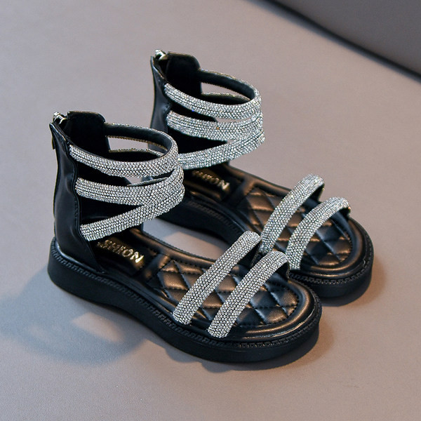 Детски сандали с камъни в черен и бял цвят 