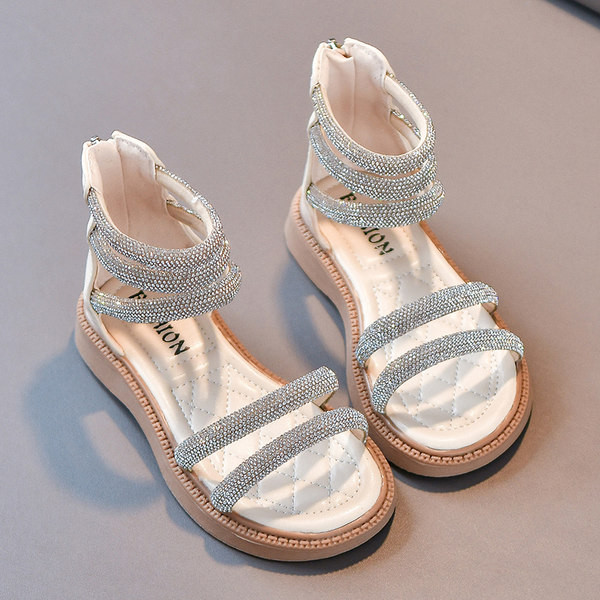 Детски сандали с камъни в черен и бял цвят 