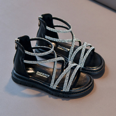 Сандали от еко кожа с цип и декоративни камъни