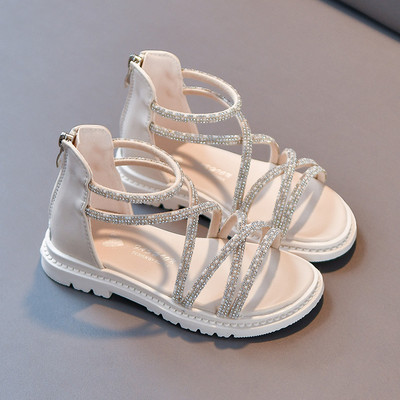 Сандали от еко кожа с цип и декоративни камъни