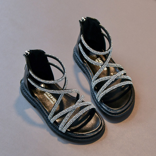 Сандали от еко кожа с цип и декоративни камъни