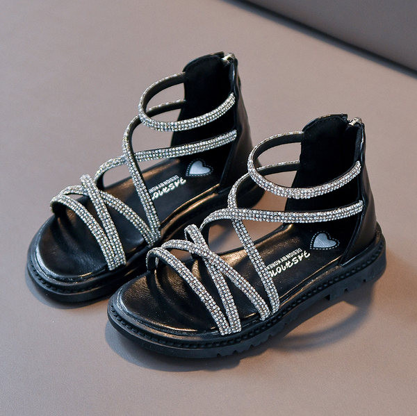 Сандали от еко кожа с цип и декоративни камъни