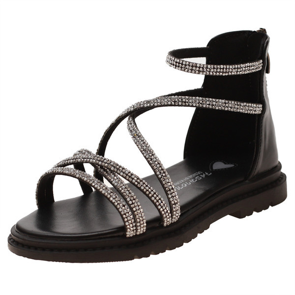 Сандали от еко кожа с цип и декоративни камъни