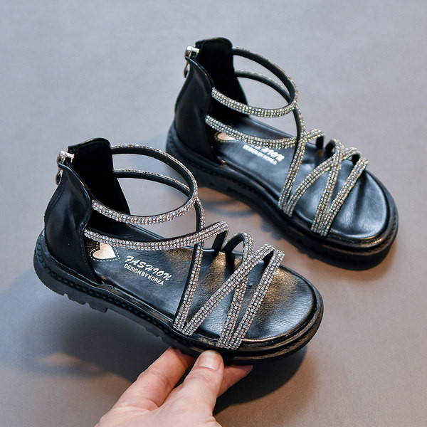 Сандали от еко кожа с цип и декоративни камъни