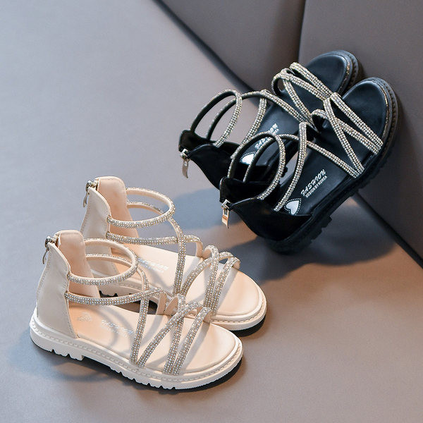 Сандали от еко кожа с цип и декоративни камъни