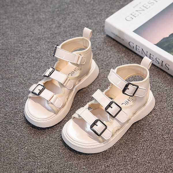 Модерни детски сандали с катарами -бял и черен цвят