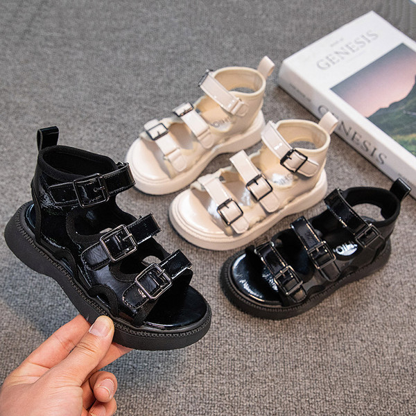 Модерни детски сандали с катарами -бял и черен цвят