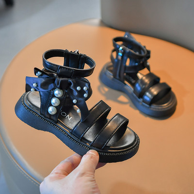 Сандали за  момиче в римски стил с панделка и перли