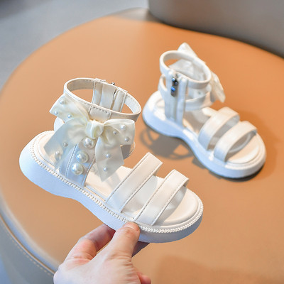 Сандали за  момиче в римски стил с панделка и перли