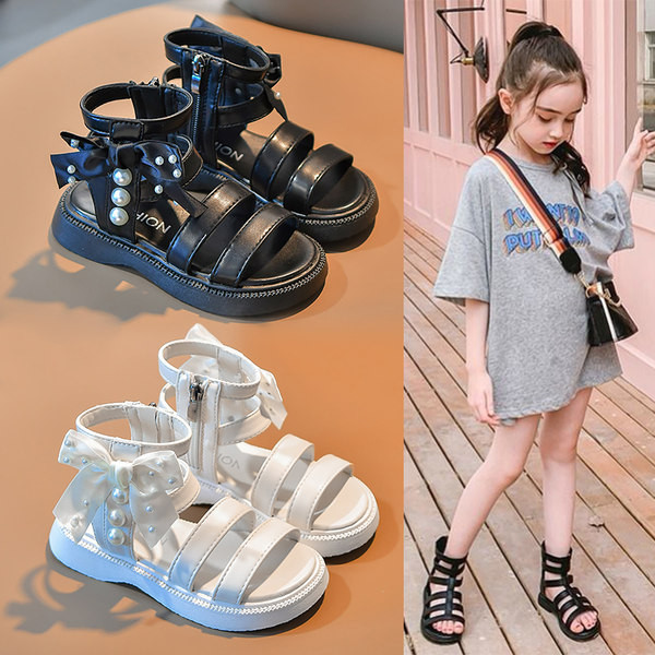 Сандали за  момиче в римски стил с панделка и перли