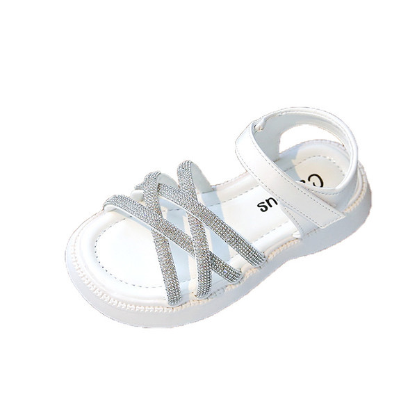 Детски сандали с камъни в бял и черен цвят 
