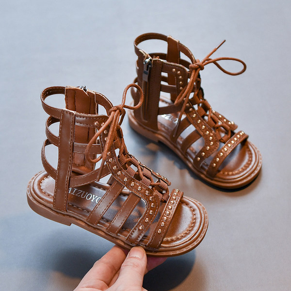 Детски сандали с връзки и закопчаване с цип