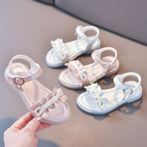 Ежедневни детски момичешки сандали с перли