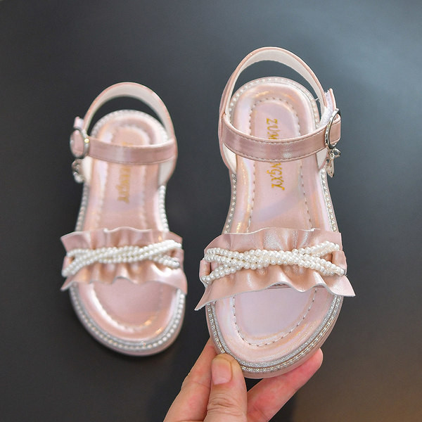 Ежедневни детски момичешки сандали с перли