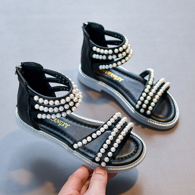 Детски сандали с перли в три цвята