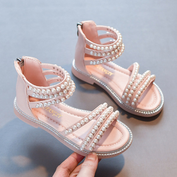 Детски сандали с перли в три цвята