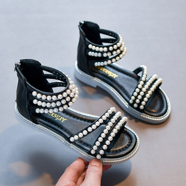 Детски сандали с перли в три цвята