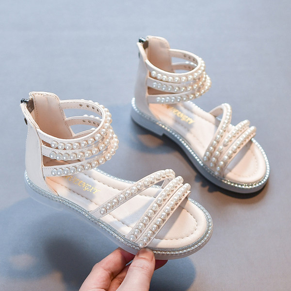 Детски сандали с перли в три цвята