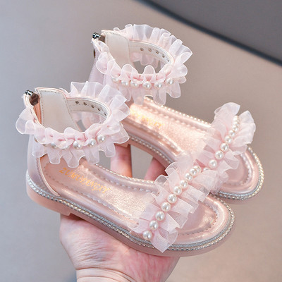 Сандали за момичета с цип перли и декоративни камъни
