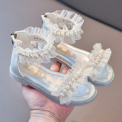 Сандали за момичета с цип перли и декоративни камъни