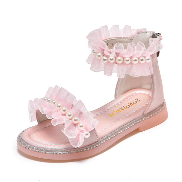 Сандали за момичета с цип перли и декоративни камъни