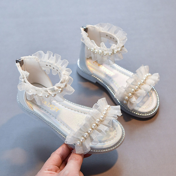 Сандали за момичета с цип перли и декоративни камъни