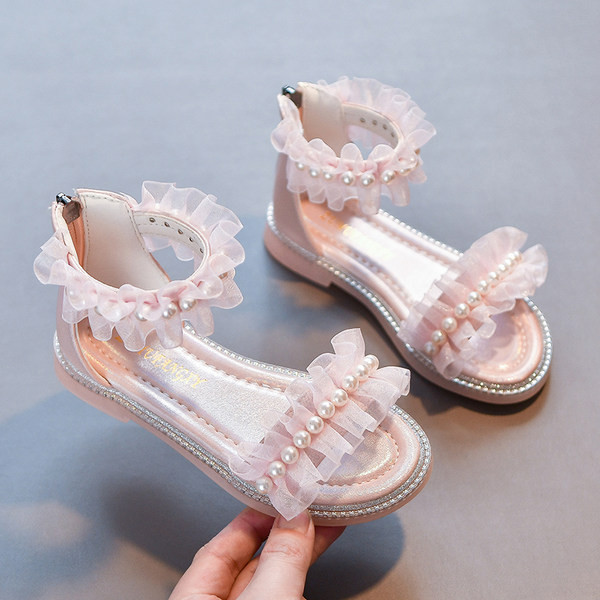 Сандали за момичета с цип перли и декоративни камъни
