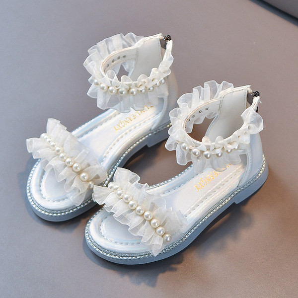 Сандали за момичета с цип перли и декоративни камъни