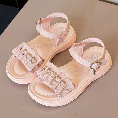 Сандали за момичета с каишки от еко кожа и набран ефект