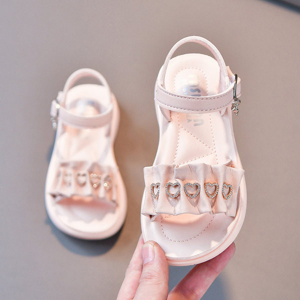 Сандали за момичета с каишки от еко кожа и набран ефект